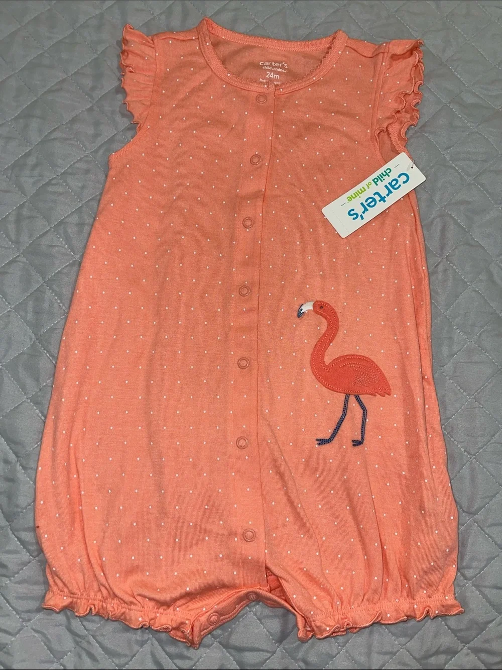 Carter's Peach & Bearpaw Dusty Pink Romper with Ruffle Footless Sleeper